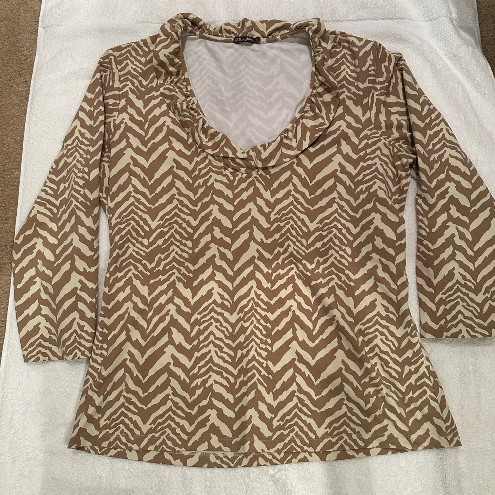 J. McLaughlin Brown and Cream Ruffled Blouse